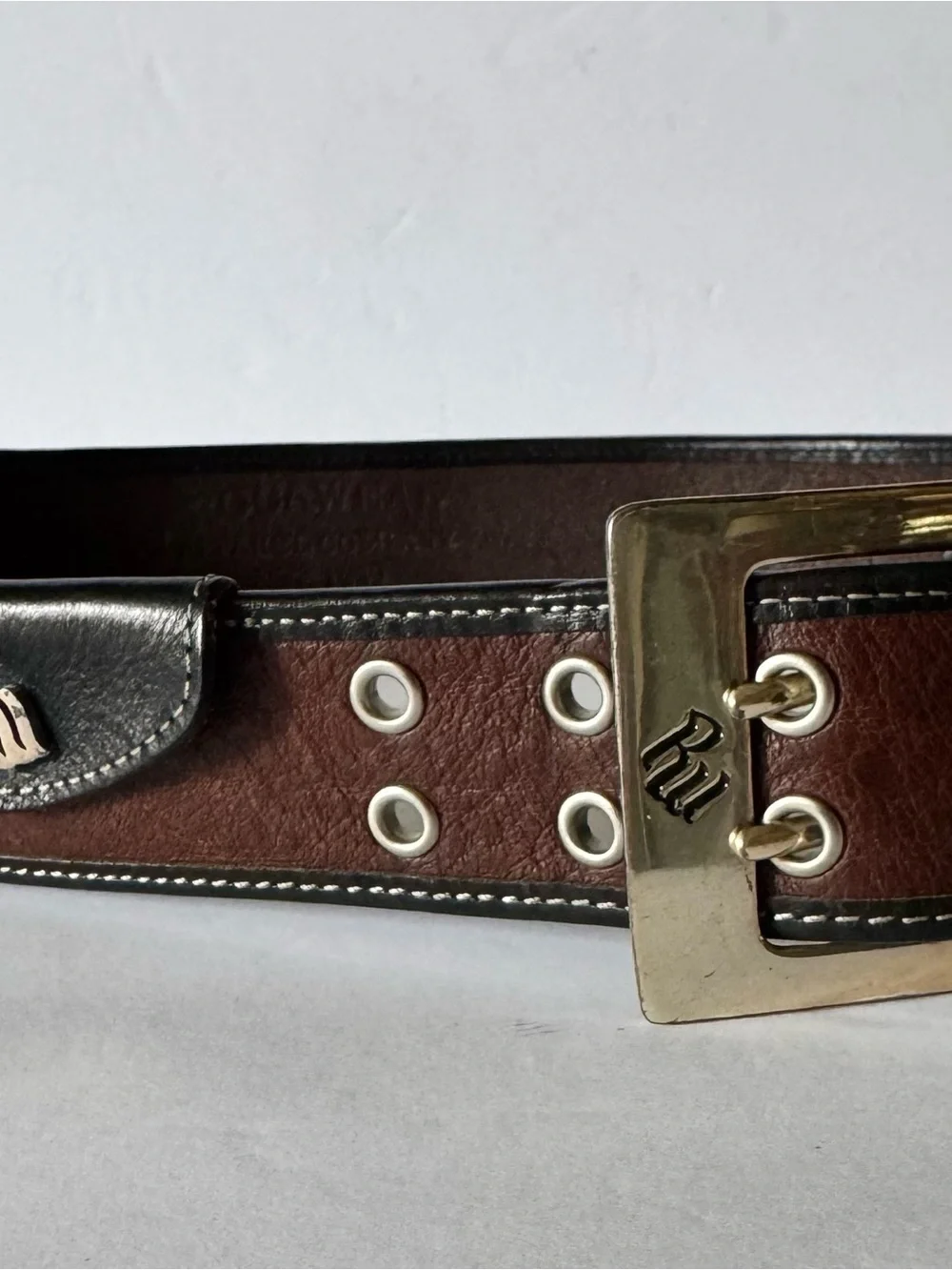 Rocawear Unisex 30” Vintage Genuine Italian Leather Brown Black Silver Buckle